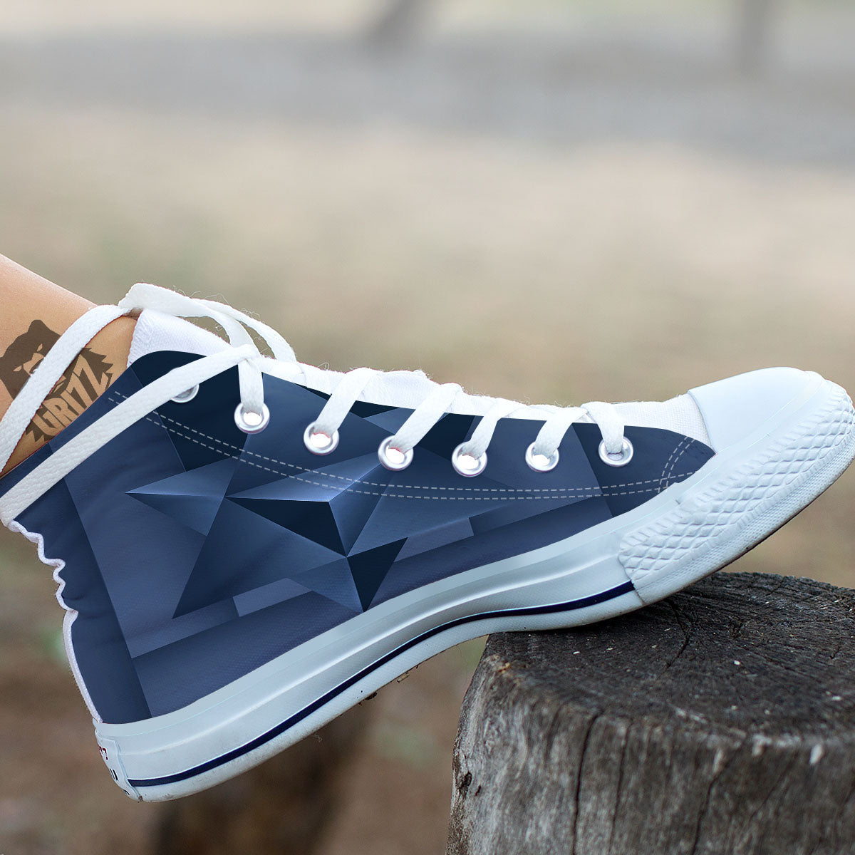 Pentagram Geometric Inverted Print White High Top Shoes-grizzshop