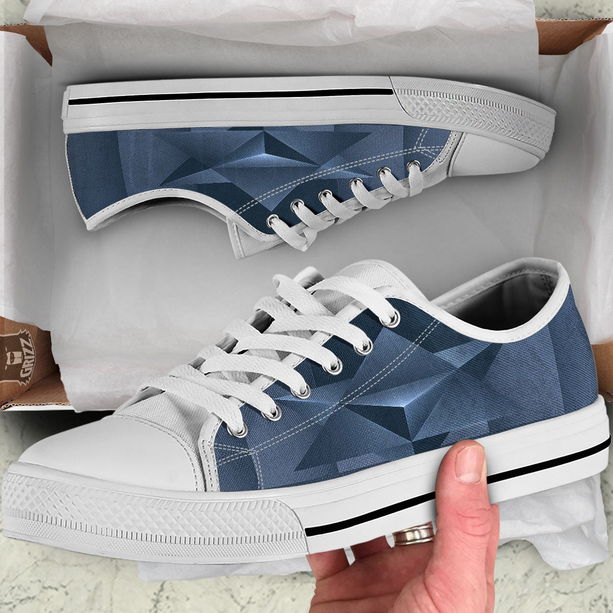 Pentagram Geometric Inverted Print White Low Top Shoes-grizzshop