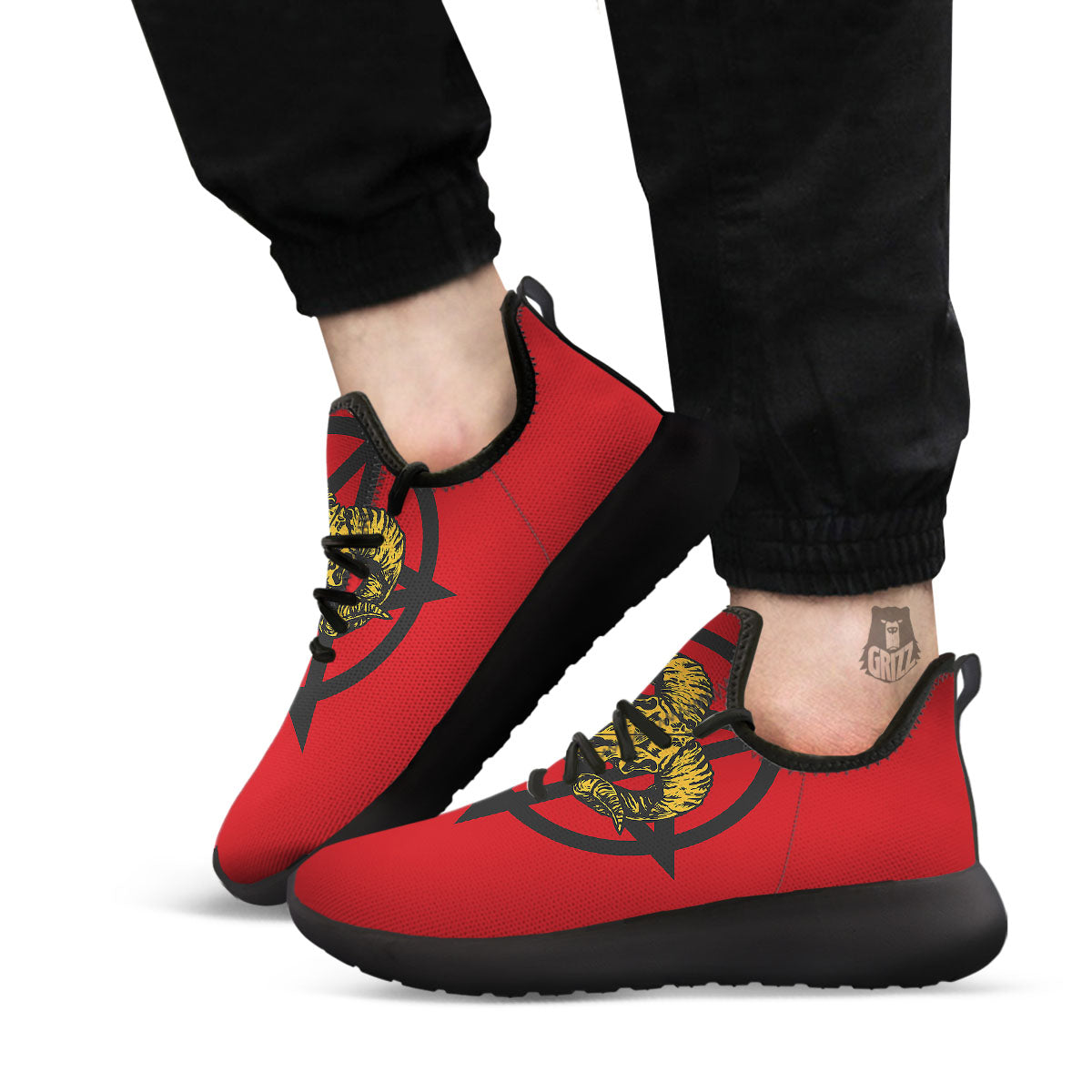 Pentagram Goat Skull Print Black Athletic Shoes-grizzshop