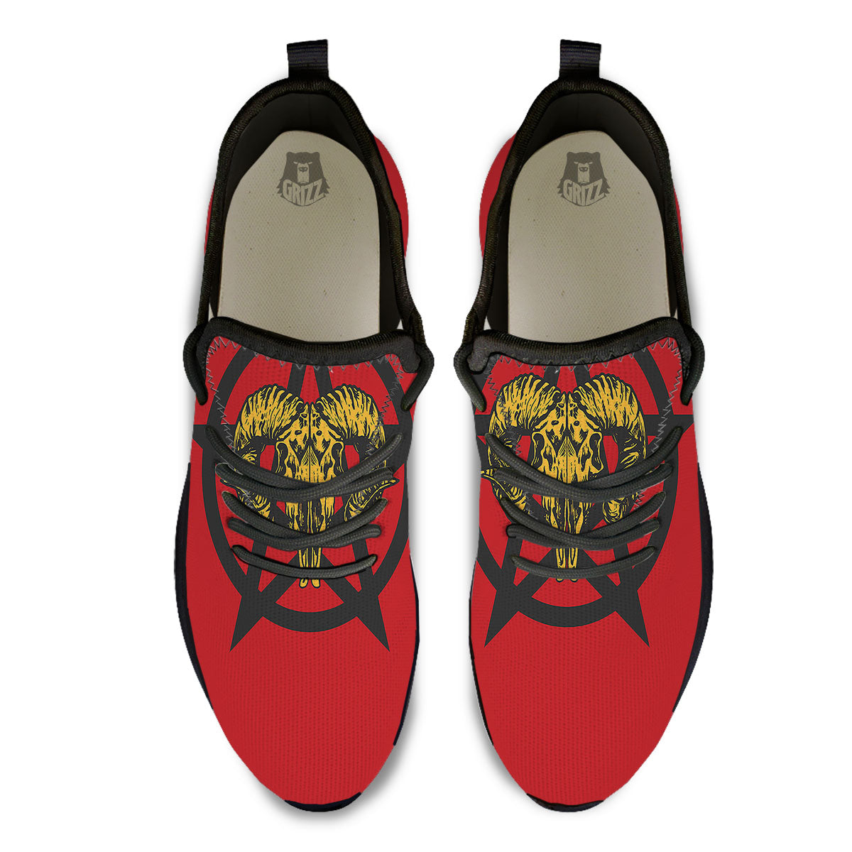 Pentagram Goat Skull Print Black Athletic Shoes-grizzshop
