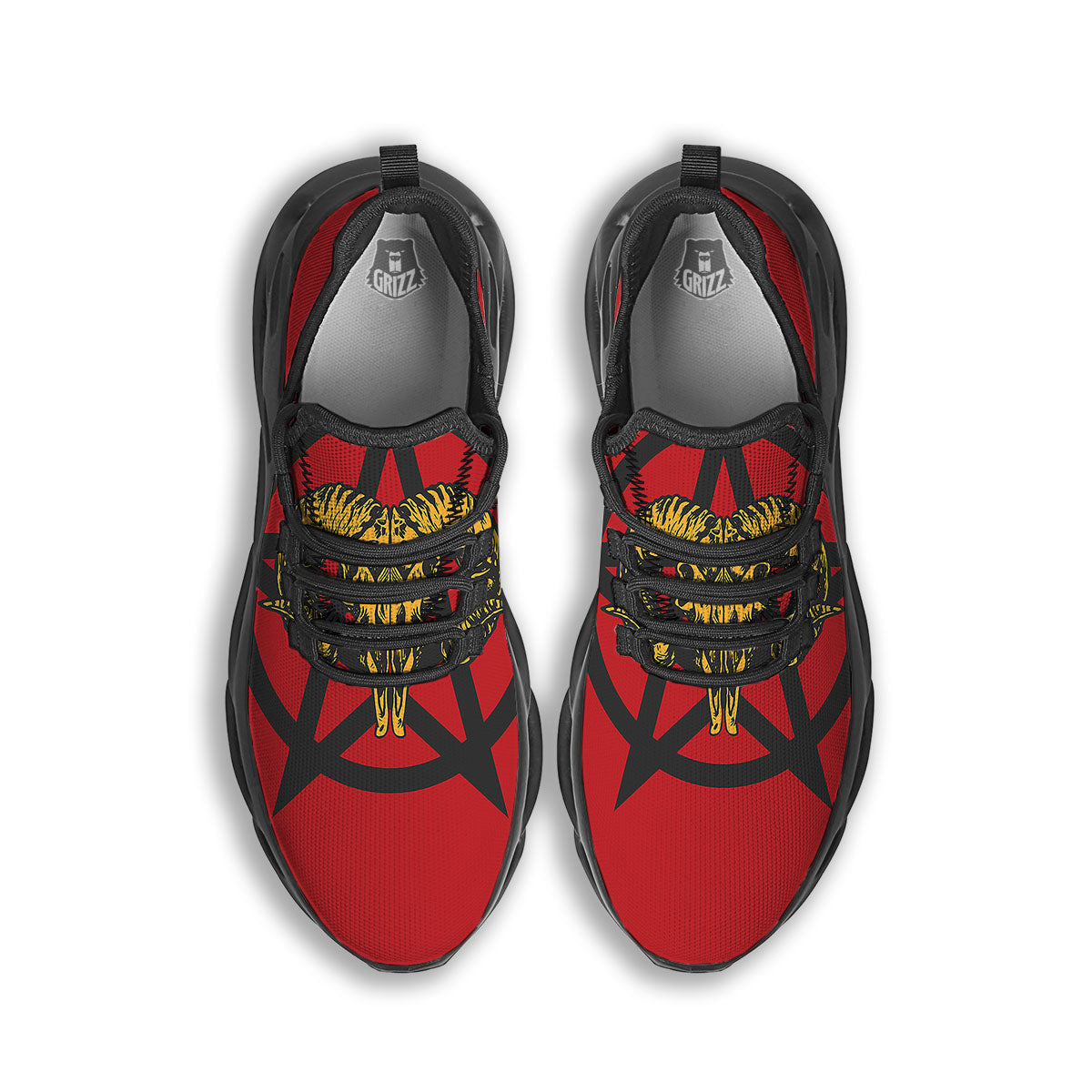 Pentagram Goat Skull Print Black Running Shoes-grizzshop