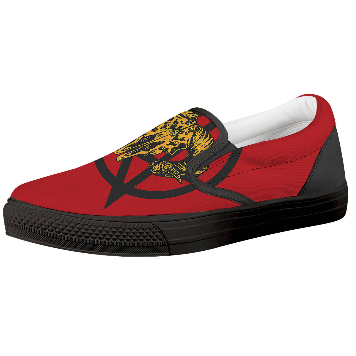 Pentagram Goat Skull Print Black Slip On Shoes-grizzshop