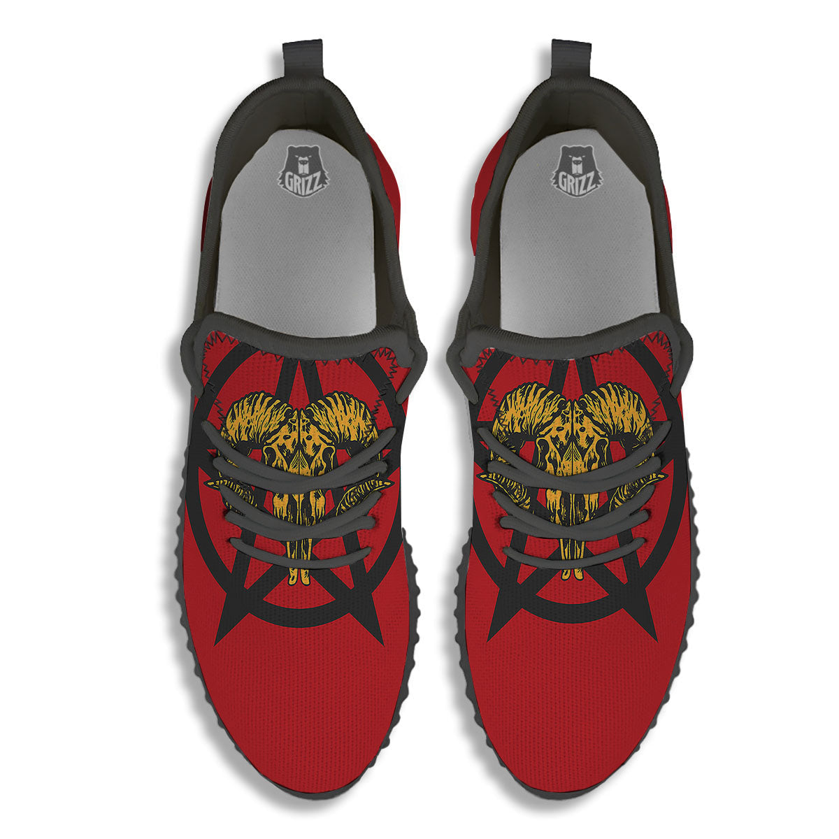 Pentagram Goat Skull Print Black Walking Shoes-grizzshop