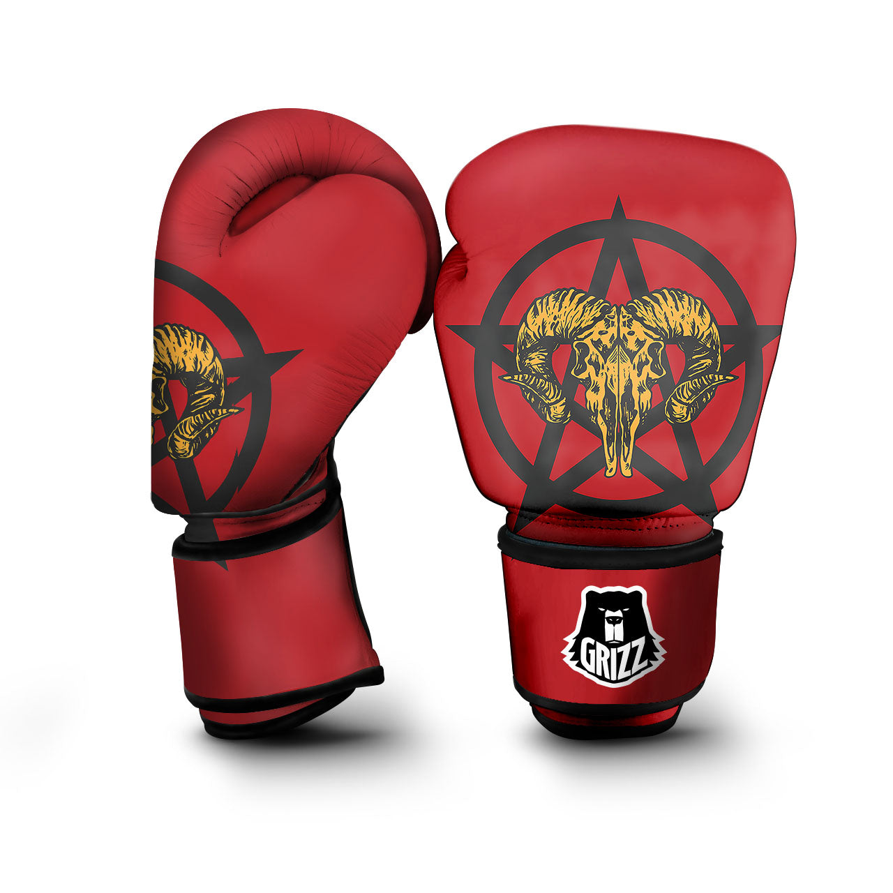 Pentagram Goat Skull Print Boxing Gloves-grizzshop