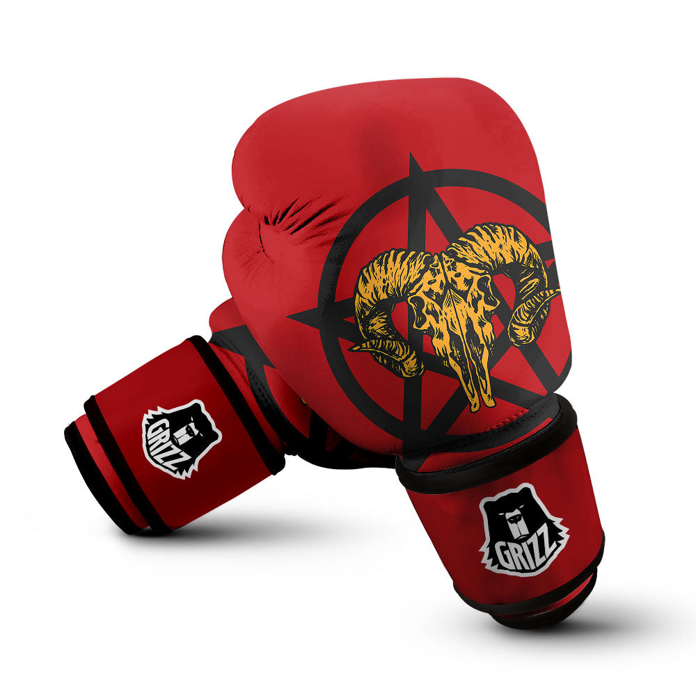 Pentagram Goat Skull Print Boxing Gloves-grizzshop