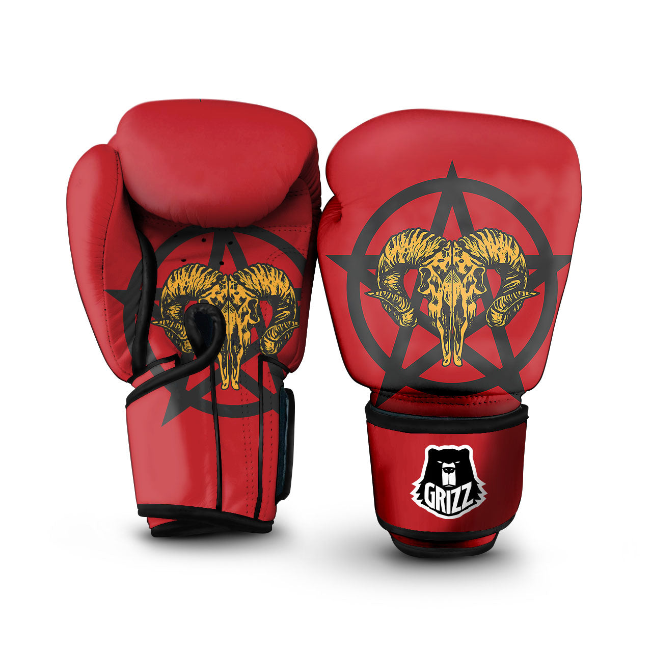 Pentagram Goat Skull Print Boxing Gloves-grizzshop