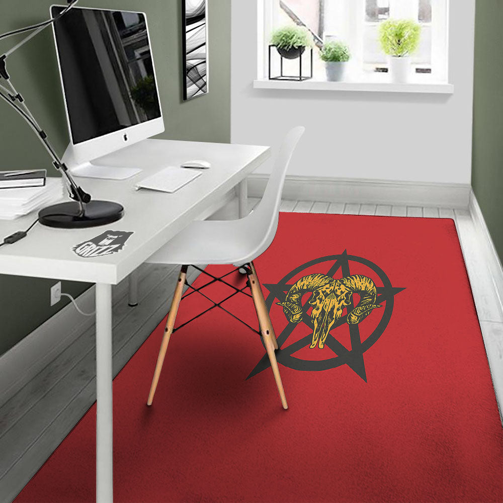 Pentagram Goat Skull Print Floor Mat-grizzshop