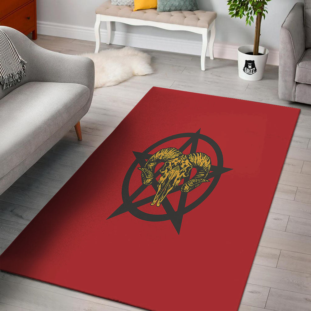 Pentagram Goat Skull Print Floor Mat-grizzshop