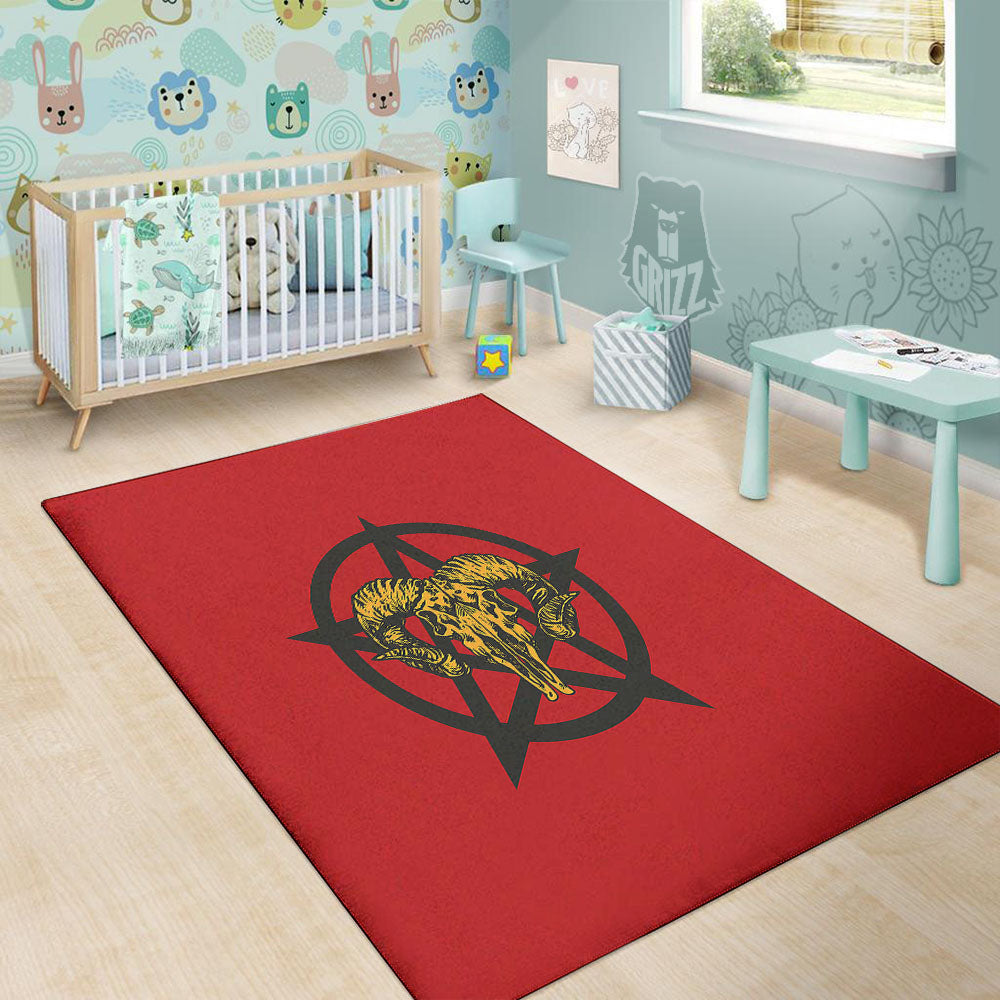 Pentagram Goat Skull Print Floor Mat-grizzshop