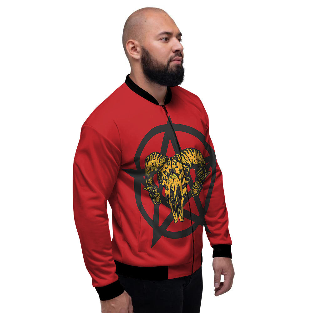 Pentagram Goat Skull Print Men's Bomber Jacket-grizzshop