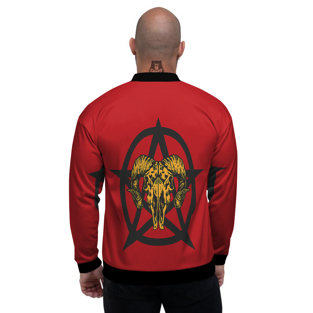 Pentagram Goat Skull Print Men's Bomber Jacket-grizzshop