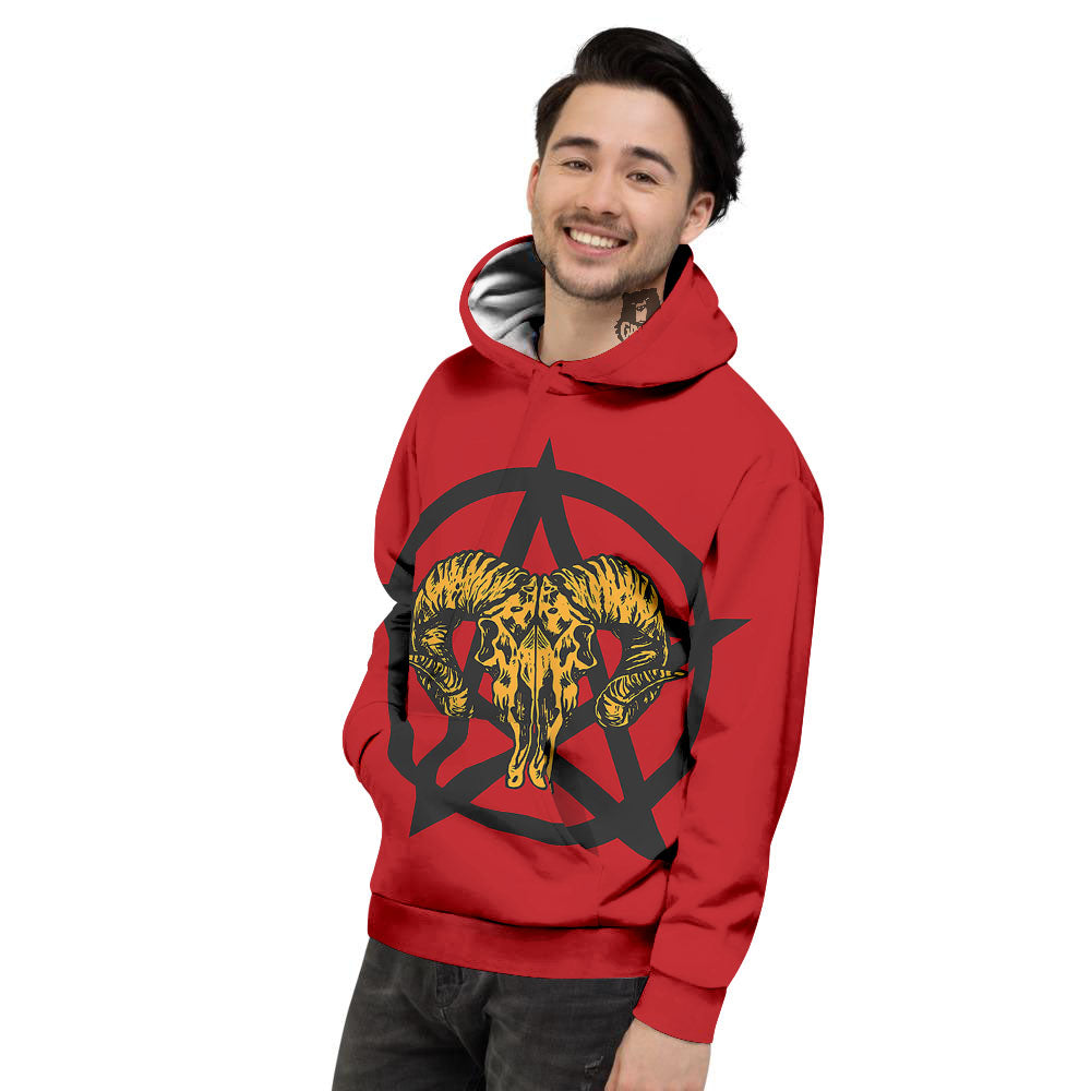Pentagram Goat Skull Print Men's Hoodie-grizzshop