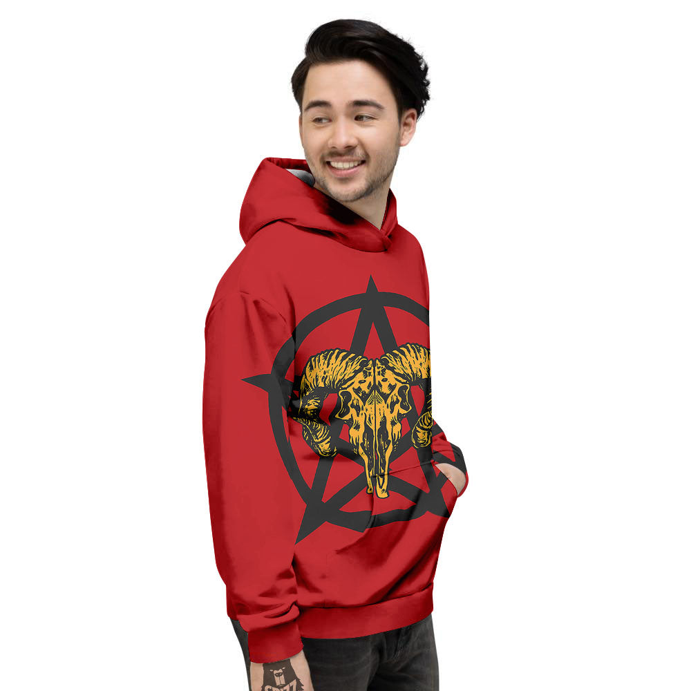 Pentagram Goat Skull Print Men's Hoodie-grizzshop