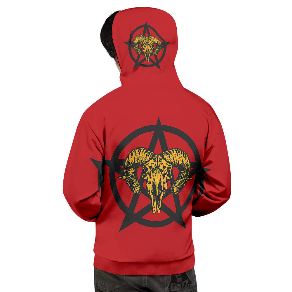 Pentagram Goat Skull Print Men's Hoodie-grizzshop