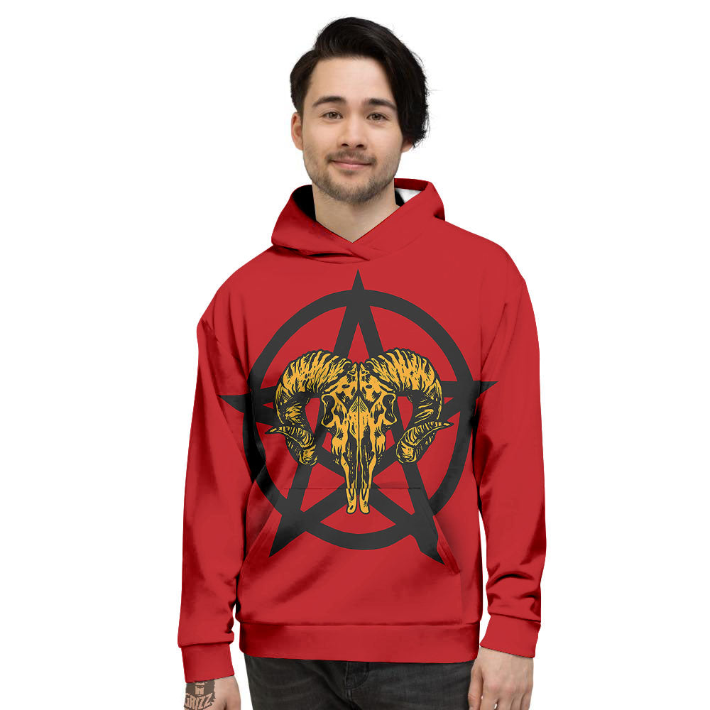 Pentagram Goat Skull Print Men's Hoodie-grizzshop