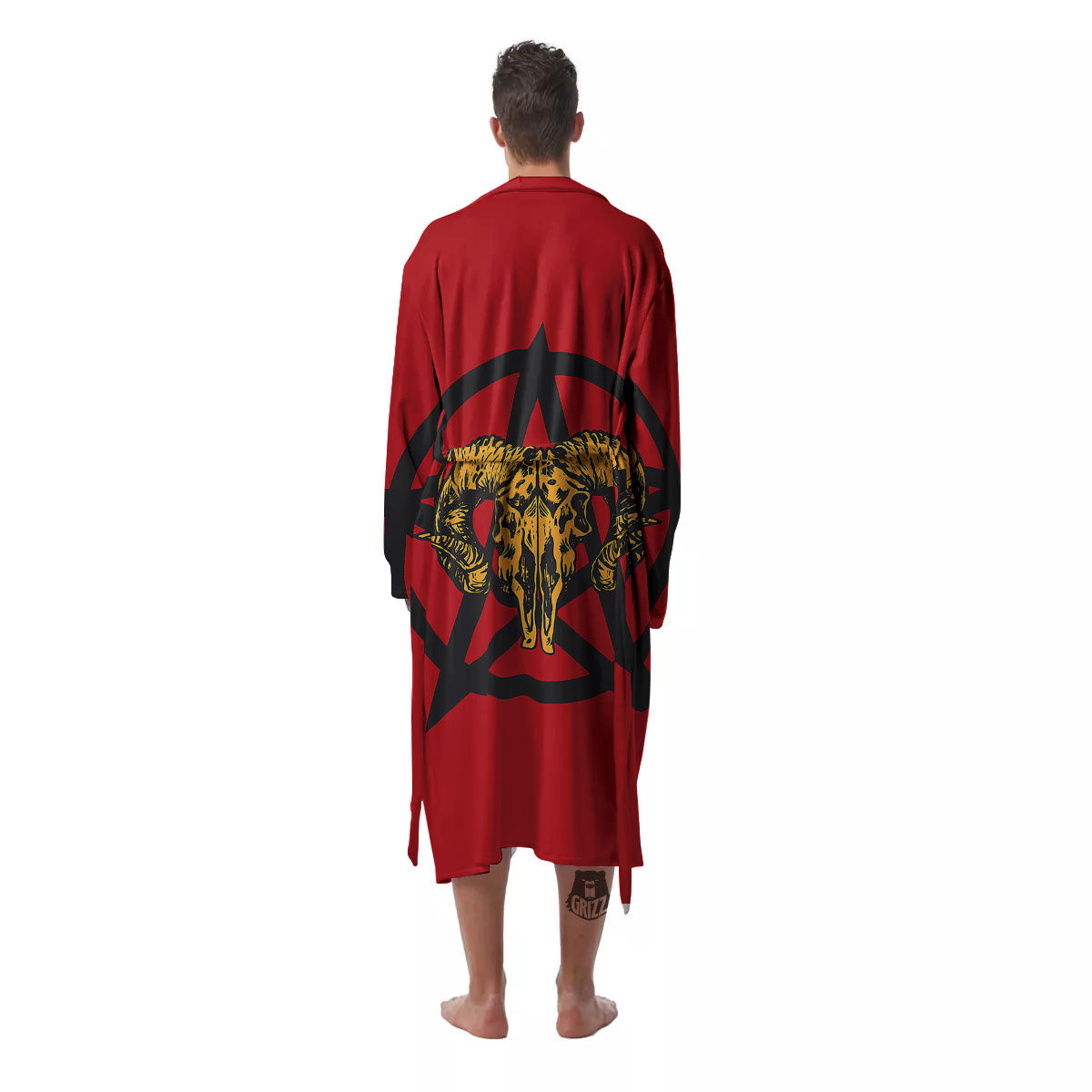 Pentagram Goat Skull Print Men's Robe-grizzshop