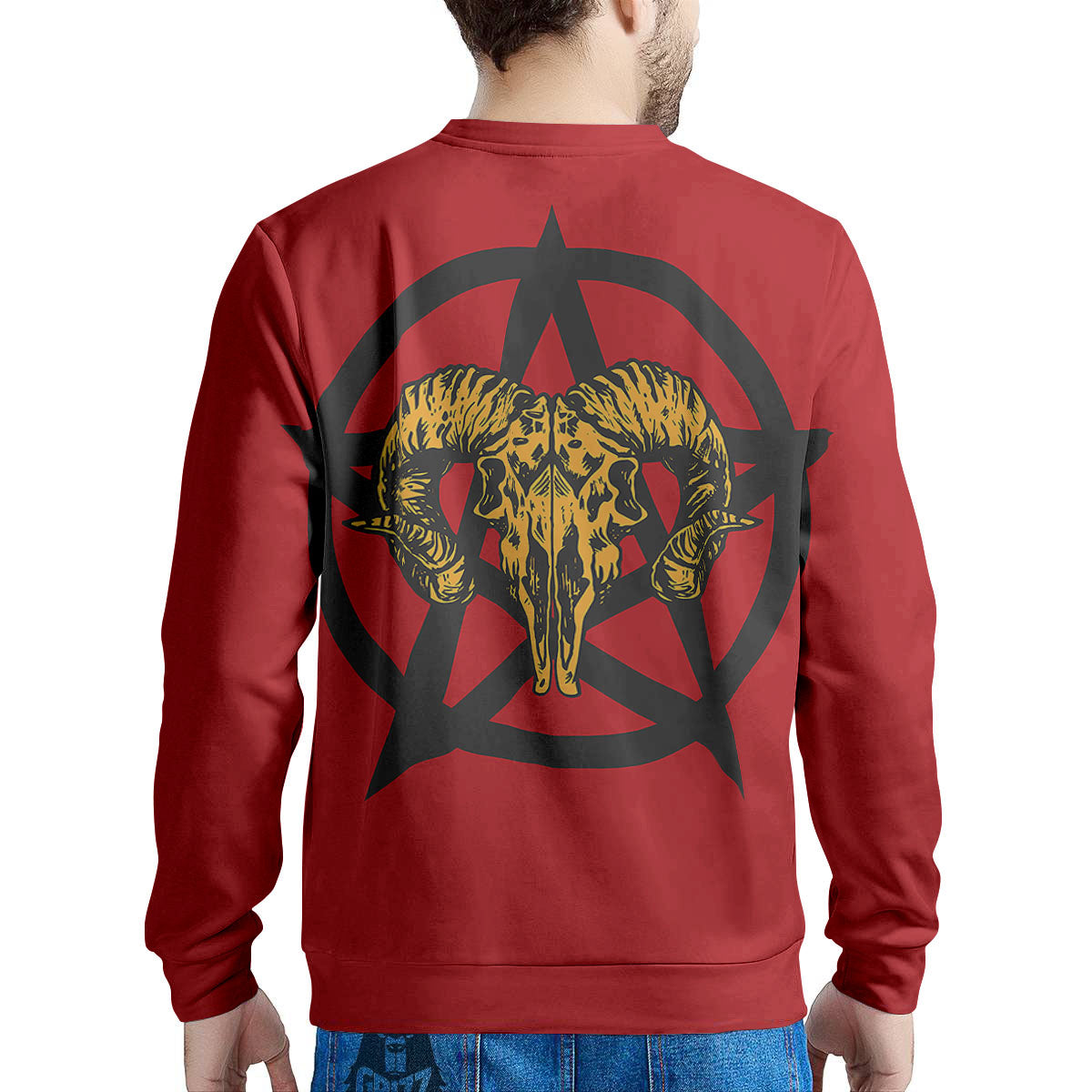 Pentagram Goat Skull Print Men's Sweatshirt-grizzshop