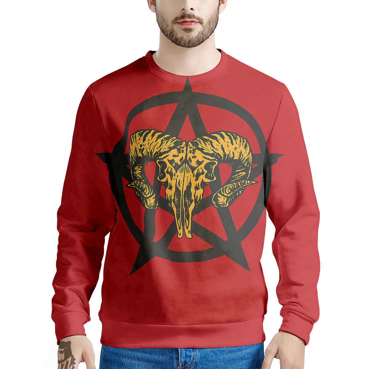 Pentagram Goat Skull Print Men's Sweatshirt-grizzshop