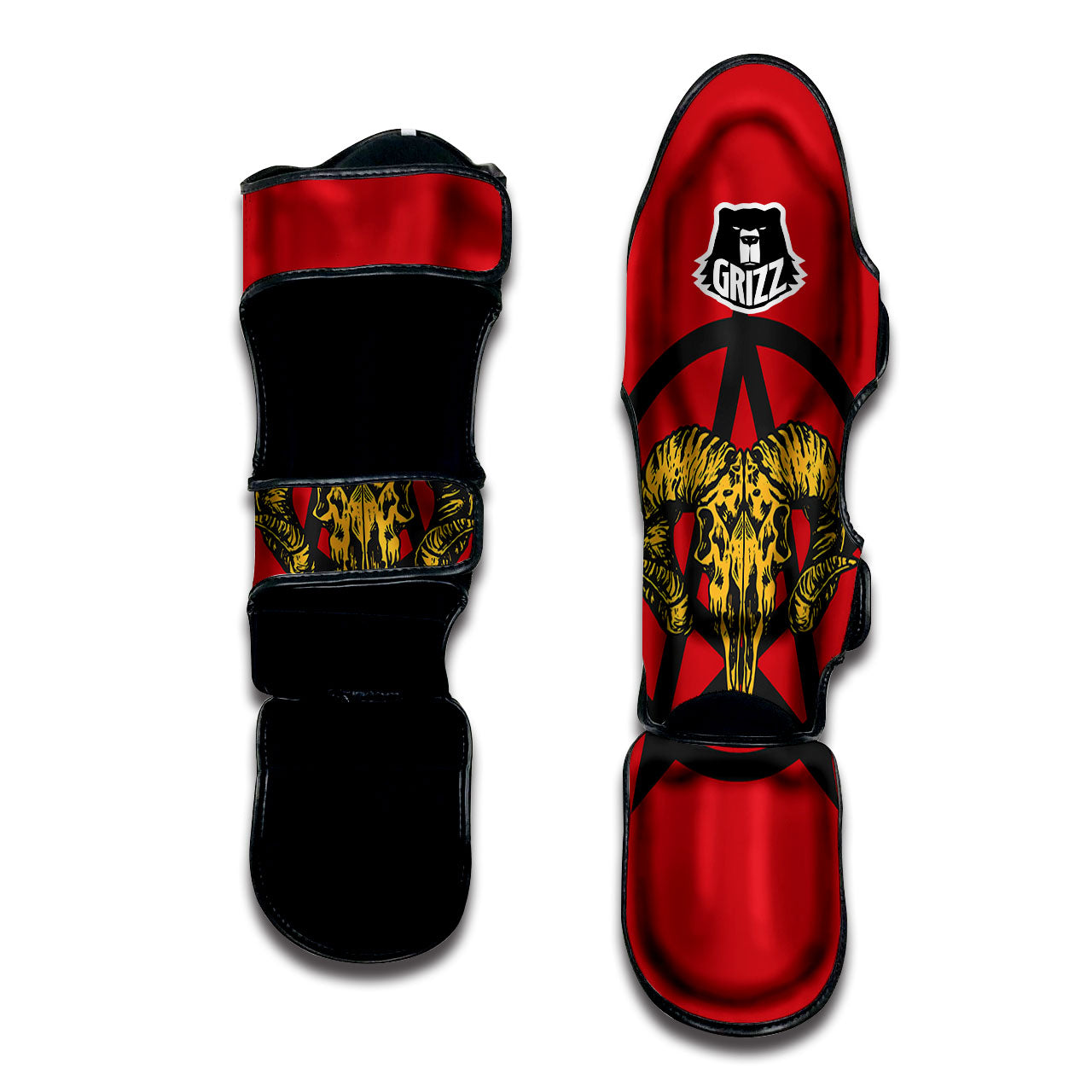 Pentagram Goat Skull Print Muay Thai Shin Guards-grizzshop