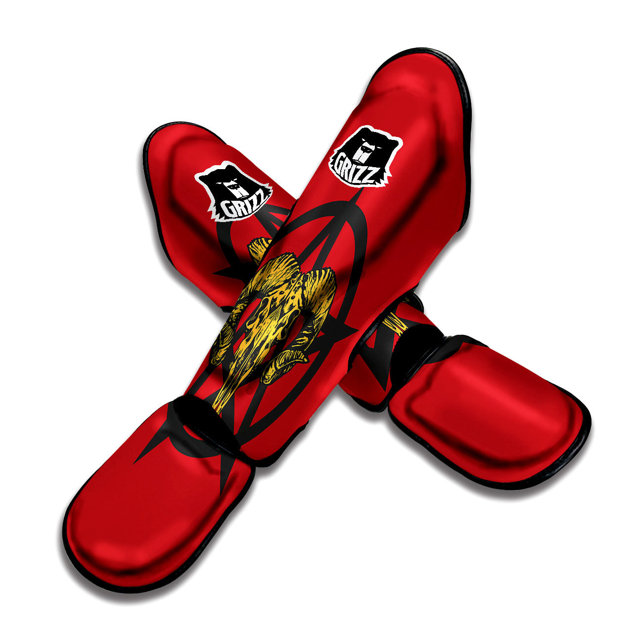 Pentagram Goat Skull Print Muay Thai Shin Guards-grizzshop