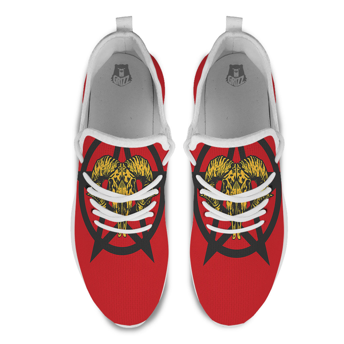 Pentagram Goat Skull Print White Athletic Shoes-grizzshop
