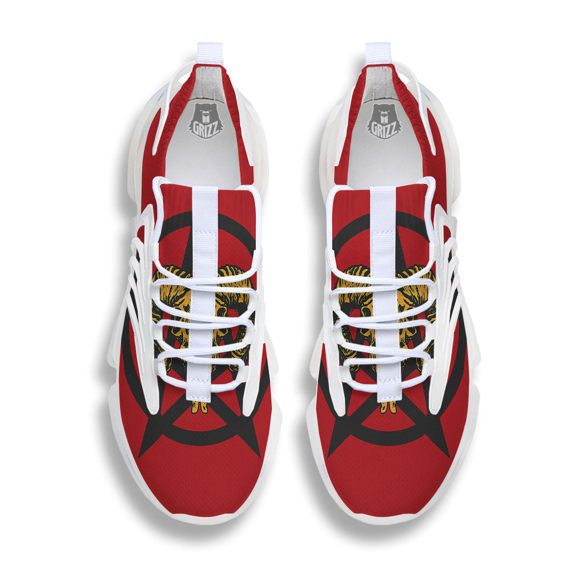 Pentagram Goat Skull Print White Gym Shoes-grizzshop