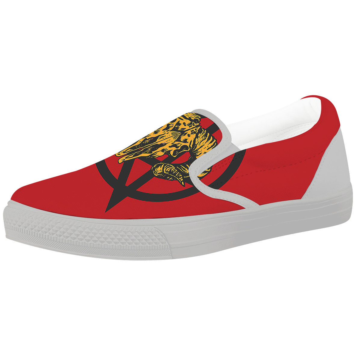 Pentagram Goat Skull Print White Slip On Shoes-grizzshop