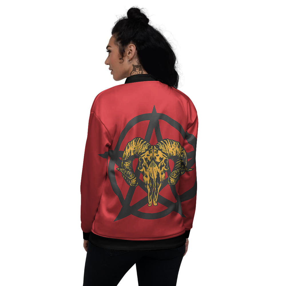 Pentagram Goat Skull Print Women's Bomber Jacket-grizzshop