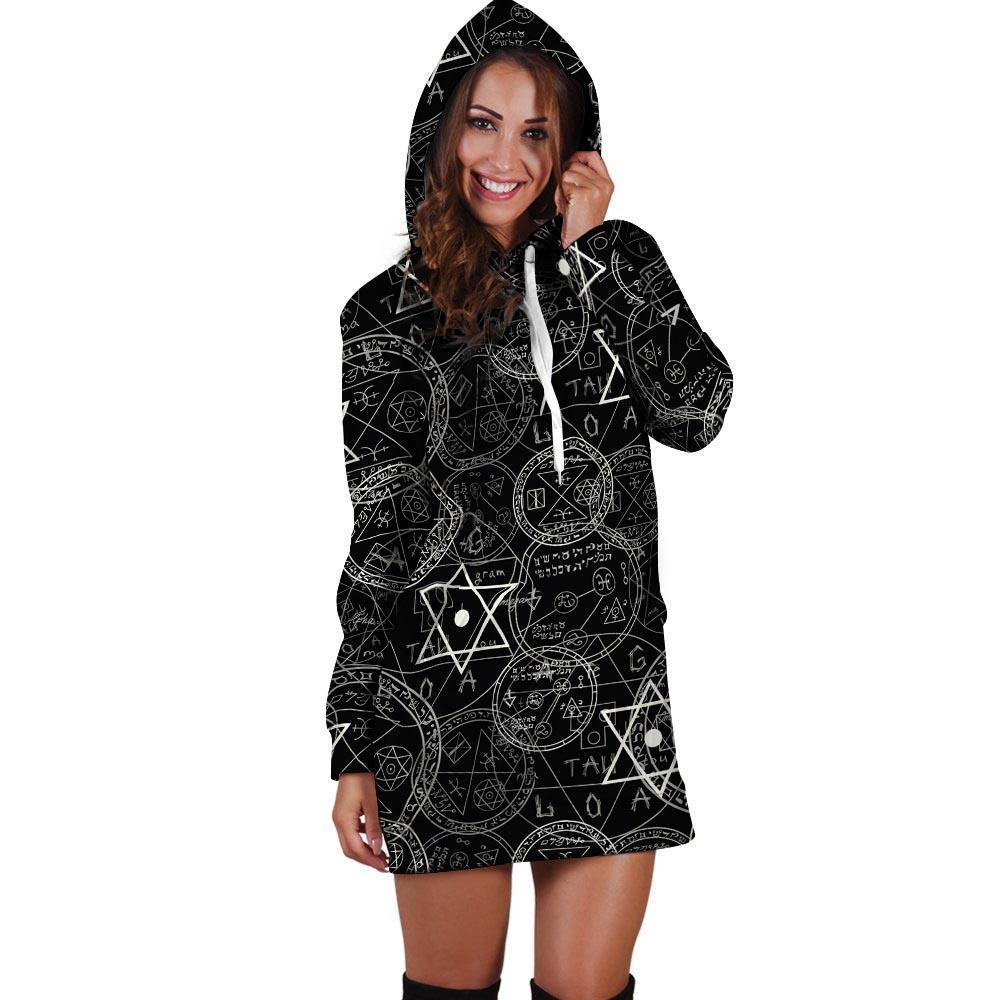 Pentagram Gothic Witch Hoodie Dress-grizzshop
