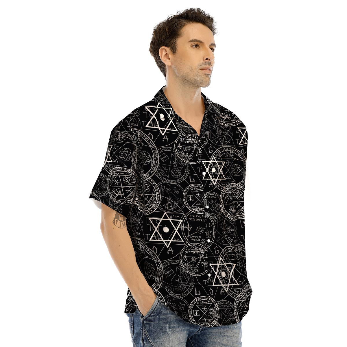 Pentagram Gothic Witch Men’s Hawaiian Shirt-grizzshop
