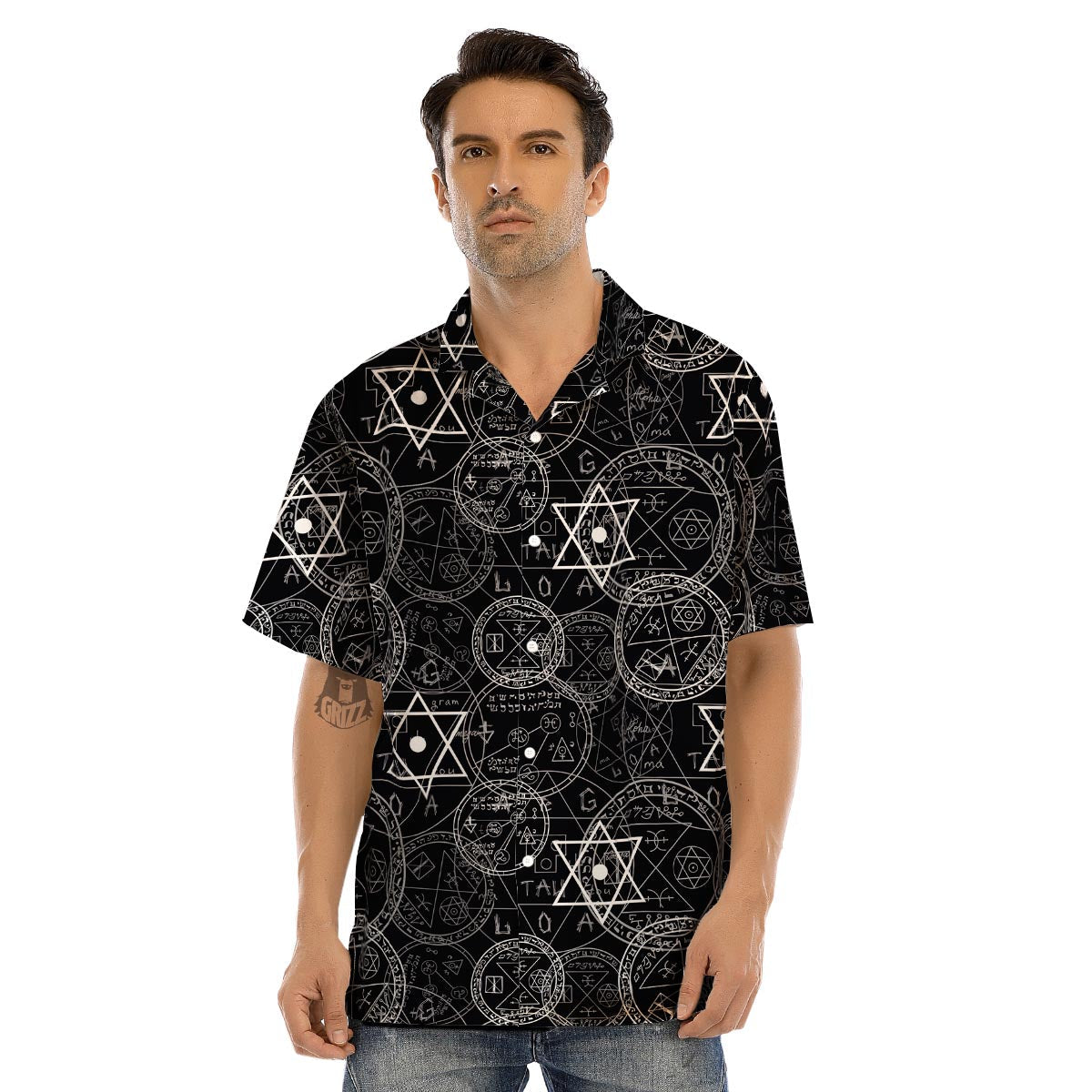 Pentagram Gothic Witch Men’s Hawaiian Shirt-grizzshop