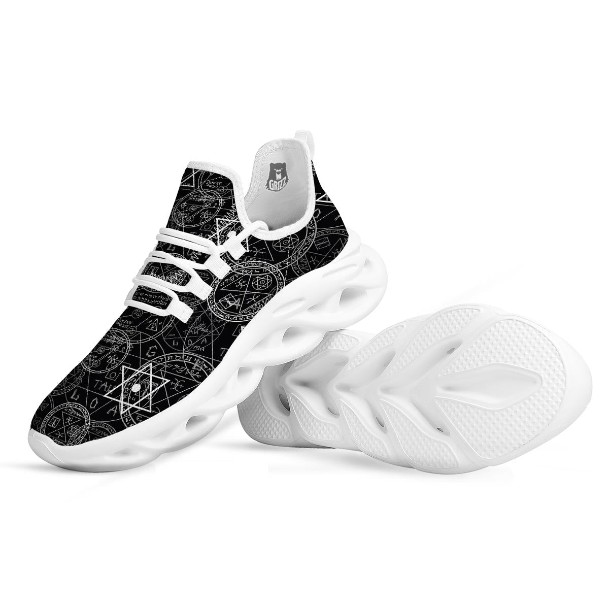 Pentagram Gothic Witch White Running Shoes-grizzshop