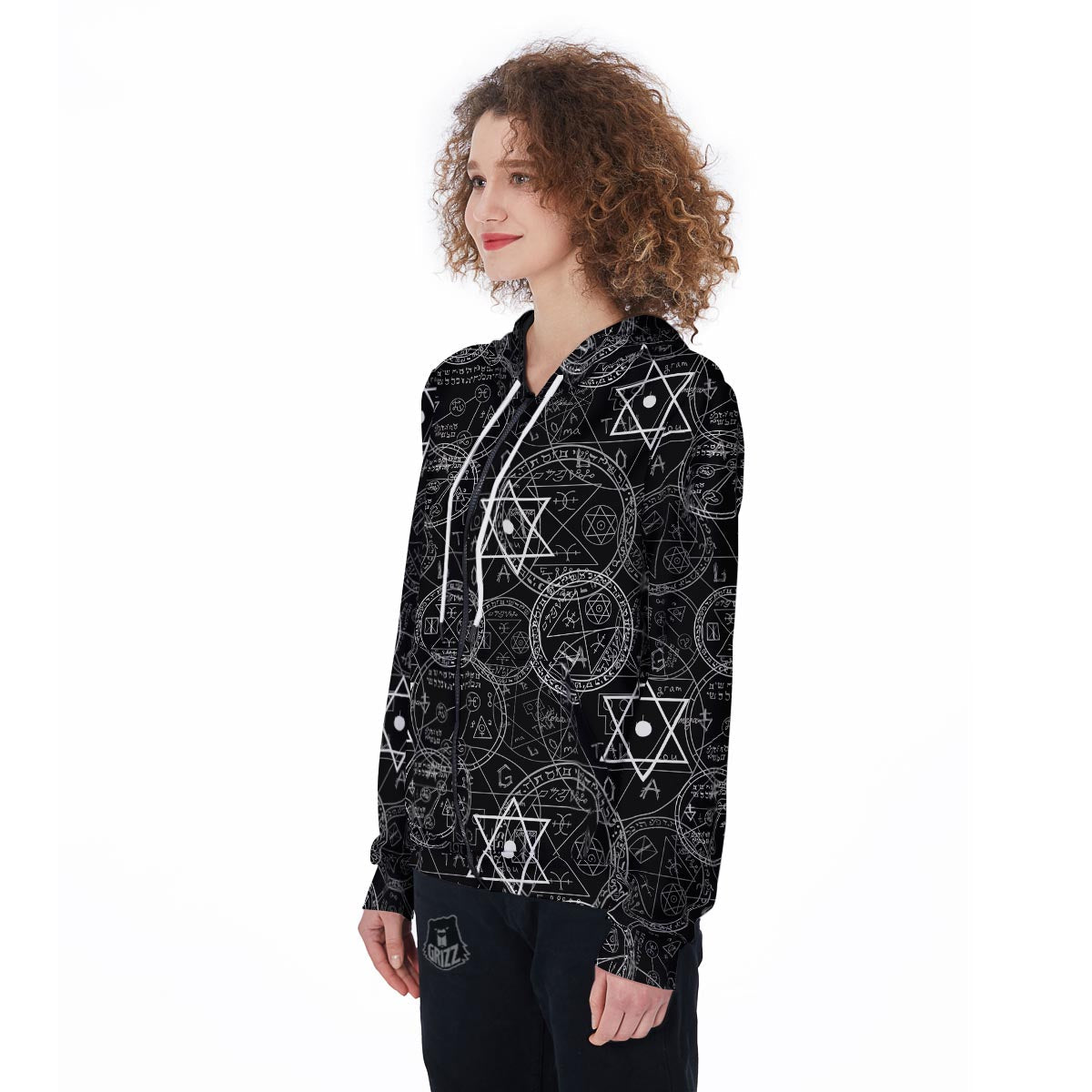 Pentagram Gothic Witch Women's Zip Up Hoodie-grizzshop