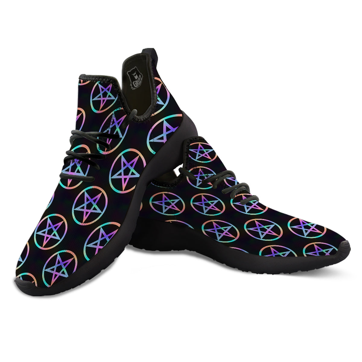 Pentagram Holographic Print Pattern Black Athletic Shoes-grizzshop