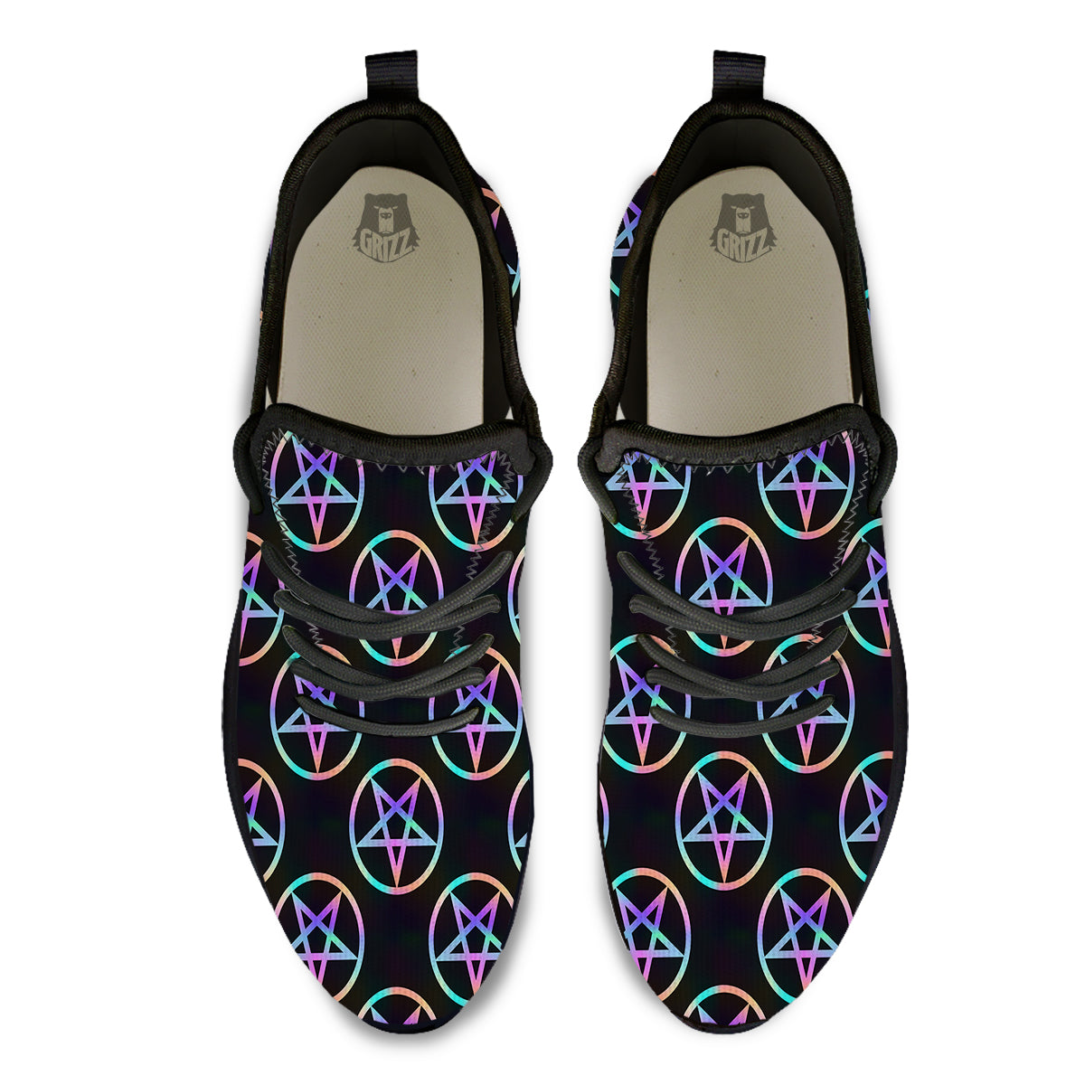 Pentagram Holographic Print Pattern Black Athletic Shoes-grizzshop