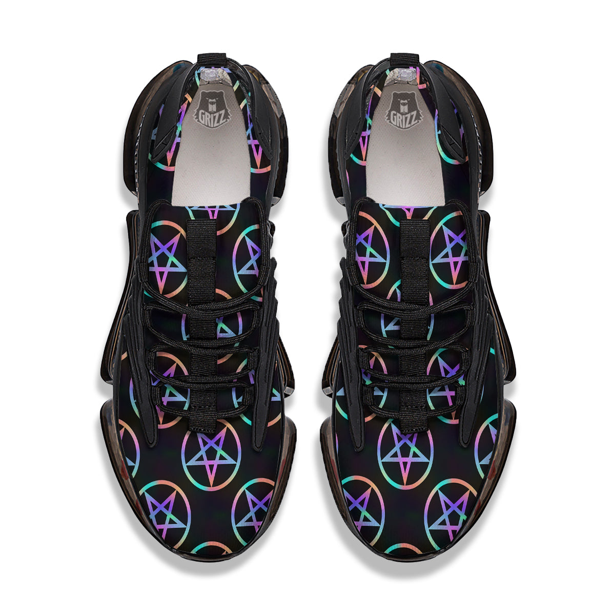 Pentagram Holographic Print Pattern Black Gym Shoes-grizzshop