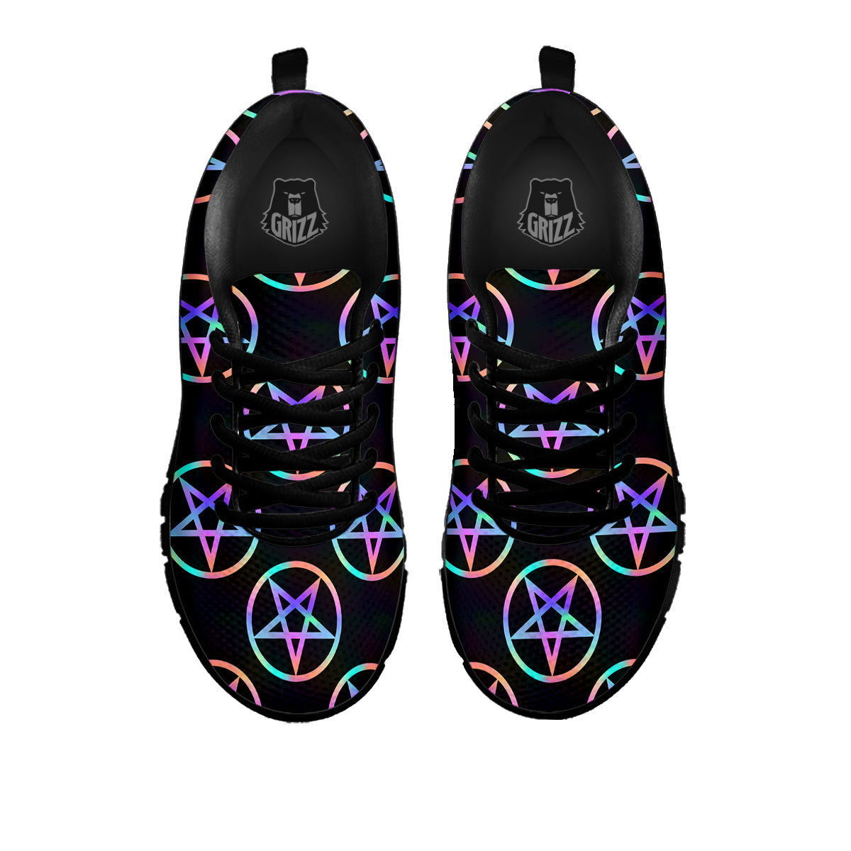 Pentagram Holographic Print Pattern Black Sneaker-grizzshop