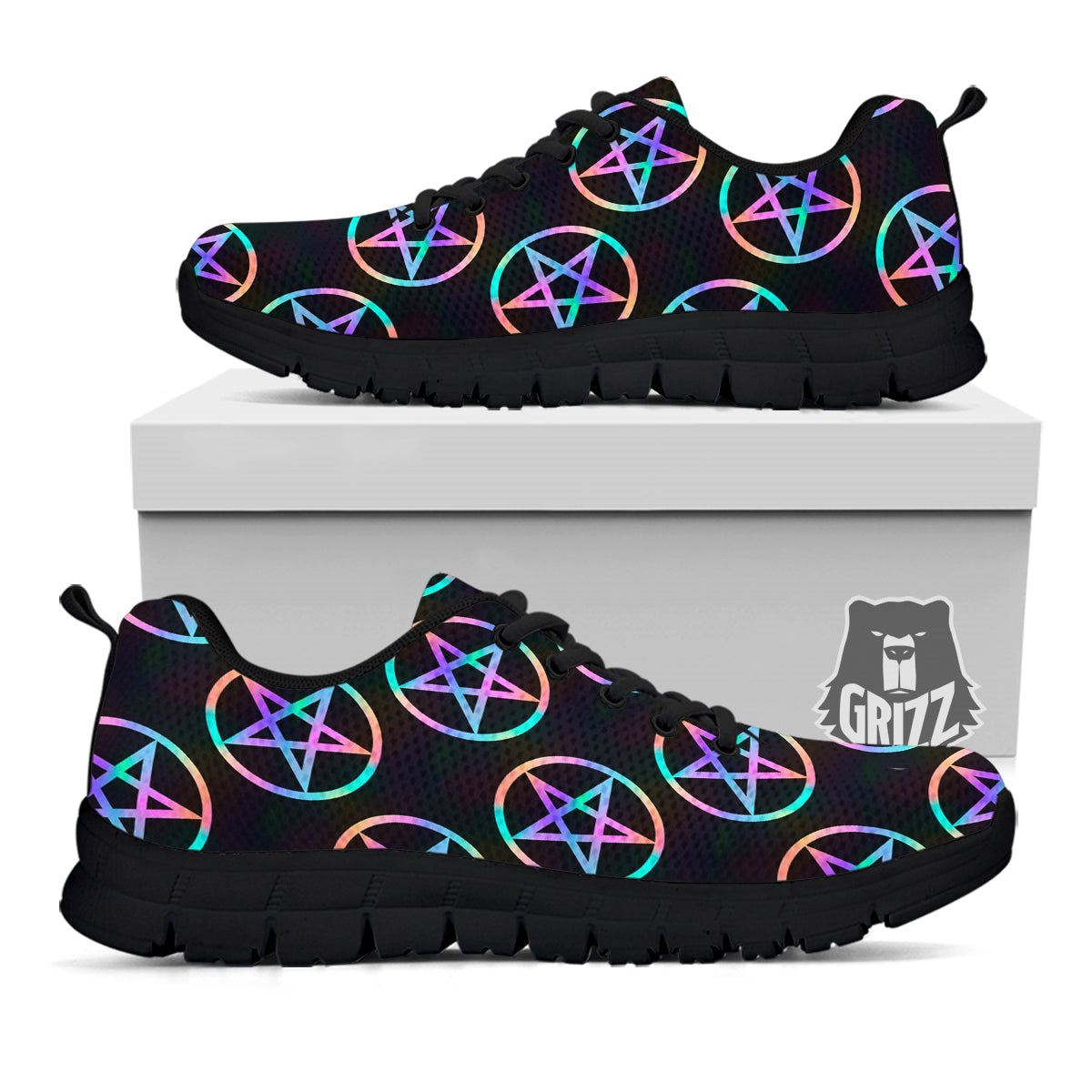 Pentagram Holographic Print Pattern Black Sneaker-grizzshop