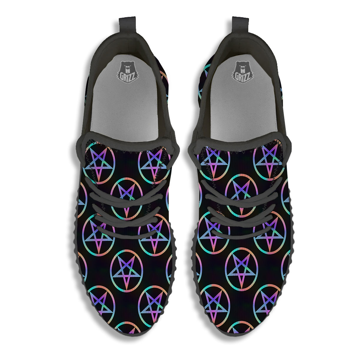 Pentagram Holographic Print Pattern Black Walking Shoes-grizzshop
