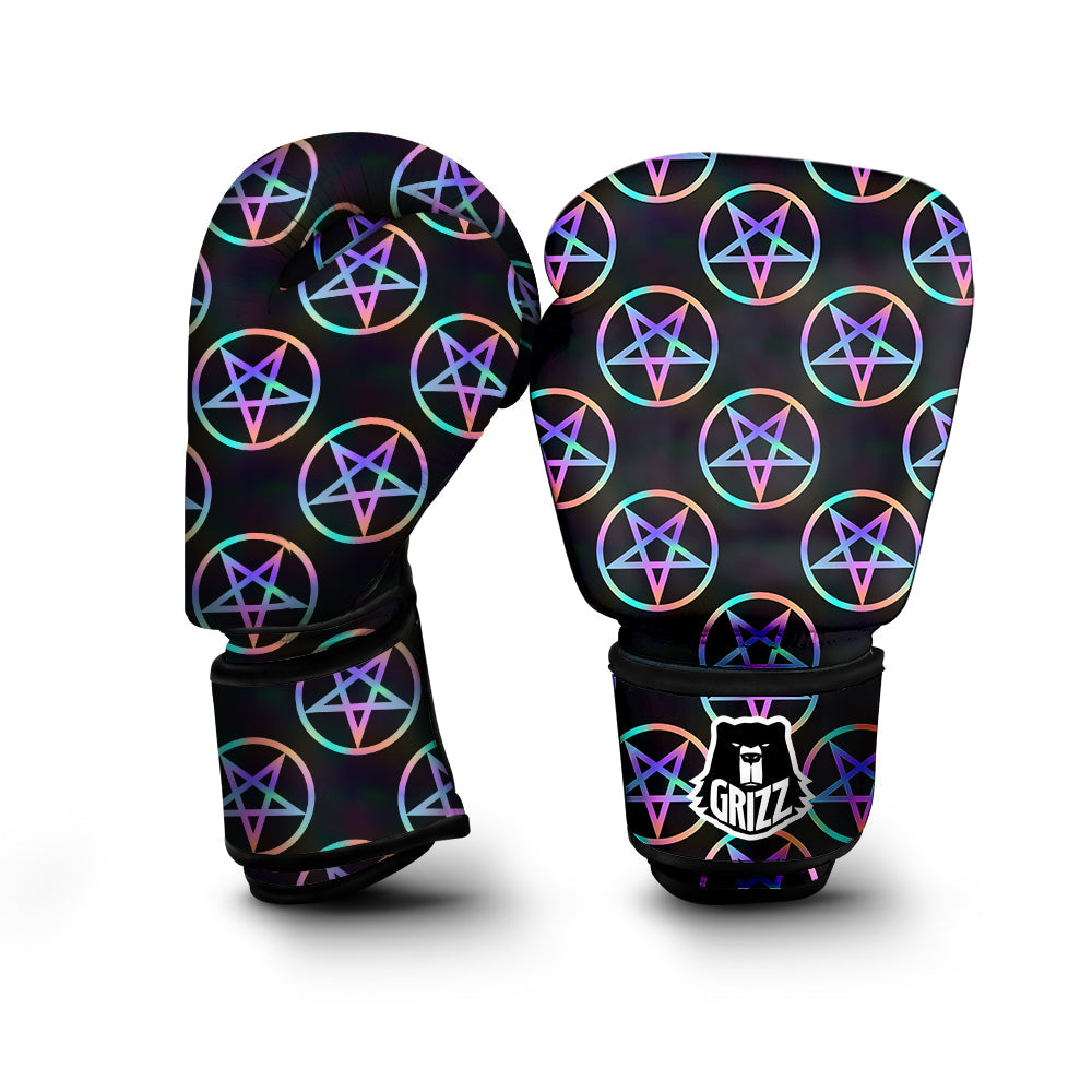 Pentagram Holographic Print Pattern Boxing Gloves-grizzshop