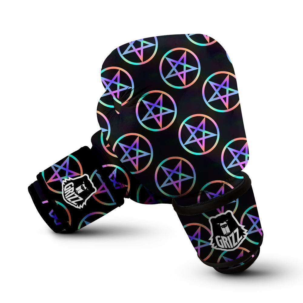 Pentagram Holographic Print Pattern Boxing Gloves-grizzshop
