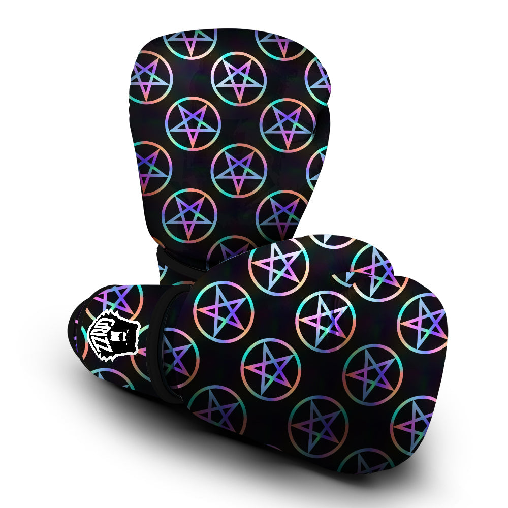 Pentagram Holographic Print Pattern Boxing Gloves-grizzshop