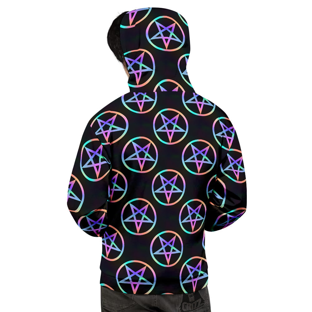 Pentagram Holographic Print Pattern Men's Hoodie-grizzshop