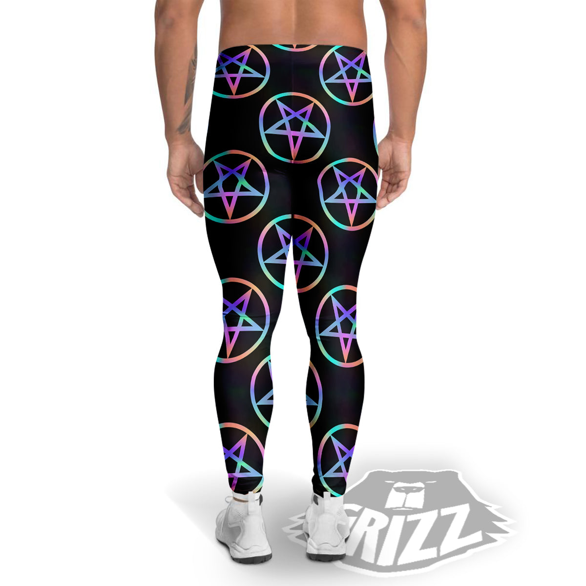 Pentagram Holographic Print Pattern Men's Leggings-grizzshop