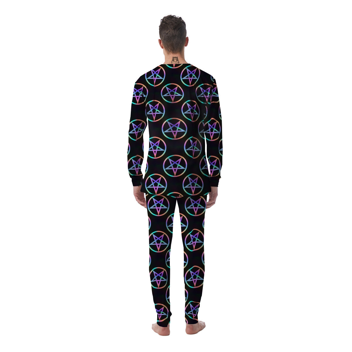 Pentagram Holographic Print Pattern Men's Pajamas-grizzshop