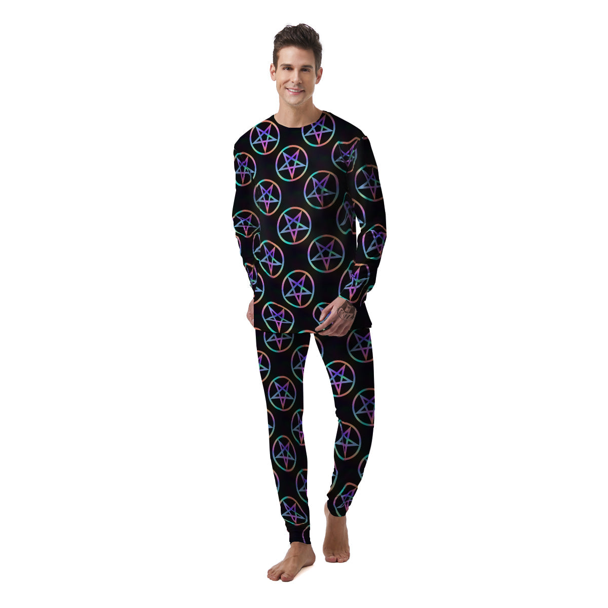 Pentagram Holographic Print Pattern Men's Pajamas-grizzshop