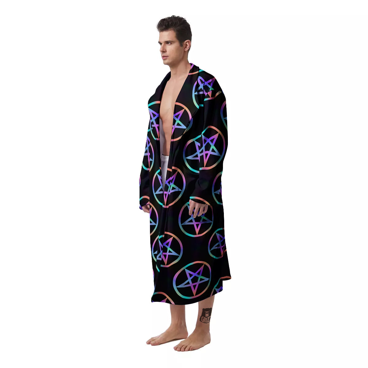 Pentagram Holographic Print Pattern Men's Robe-grizzshop