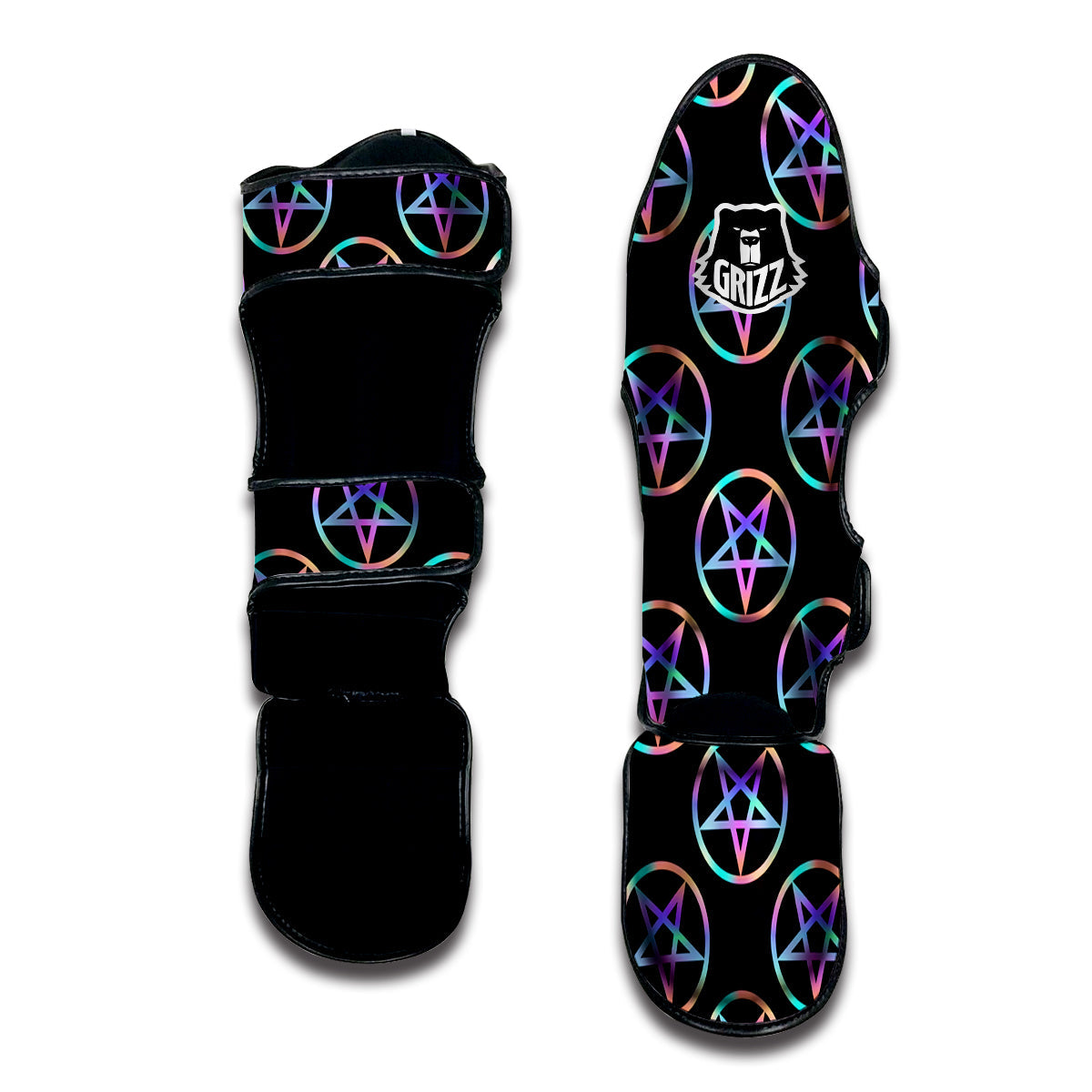 Pentagram Holographic Print Pattern Muay Thai Shin Guards-grizzshop