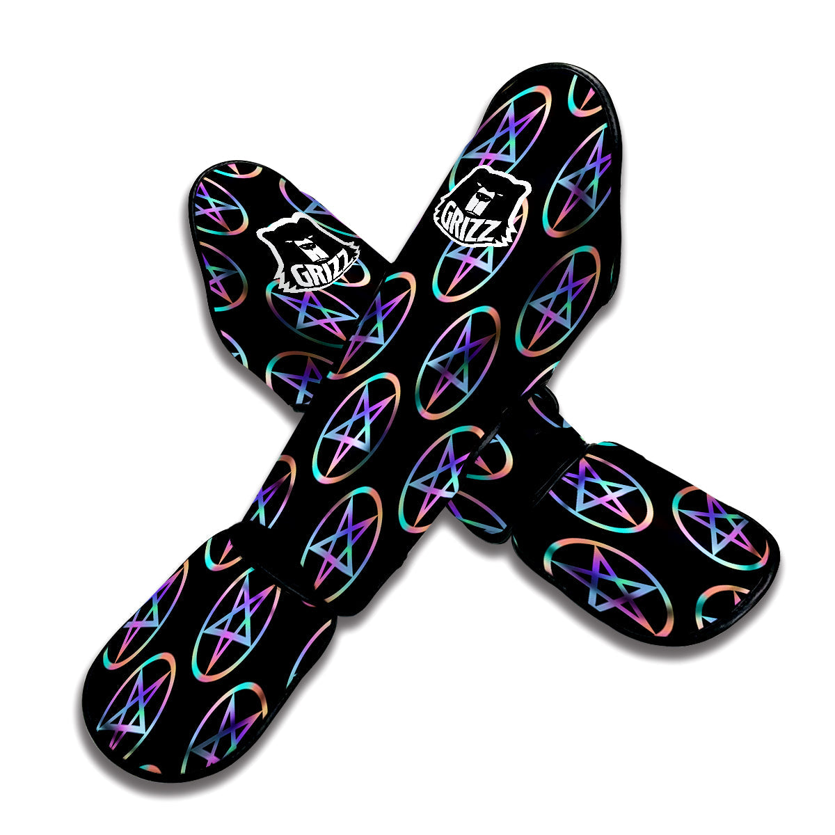 Pentagram Holographic Print Pattern Muay Thai Shin Guards-grizzshop
