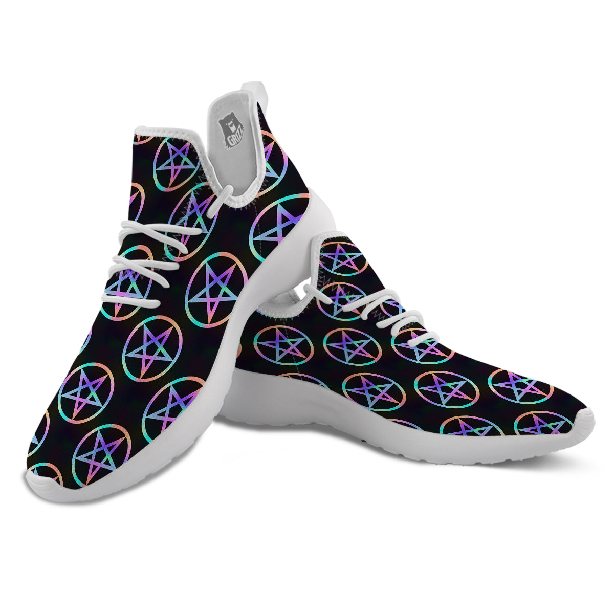 Pentagram Holographic Print Pattern White Athletic Shoes-grizzshop